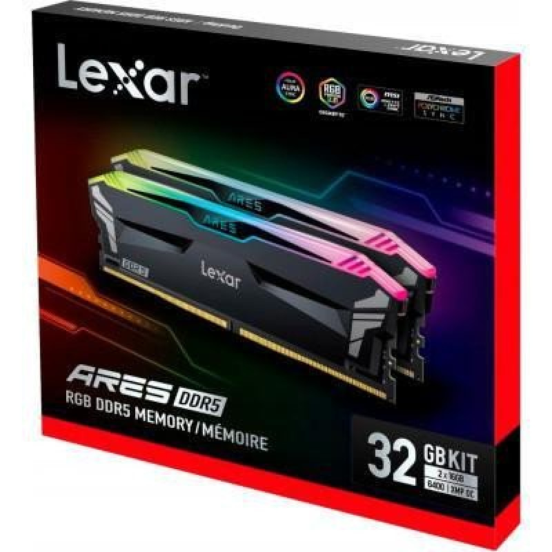 Пам'ять для настільних комп'ютерів Lexar 32 GB DDR5 6400 MHz Ares RGB (LD5EU016G-R6400GDLA)